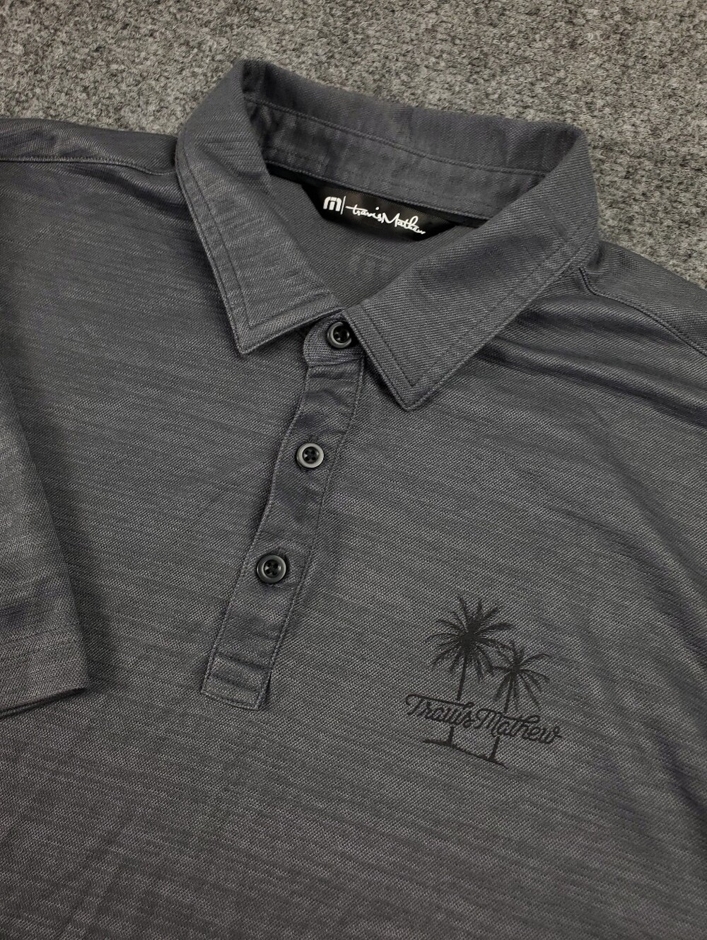 Travis Mathew Palm Tree Polo Large Pima Cotton Charcoal Gray Golf Stretch Logo